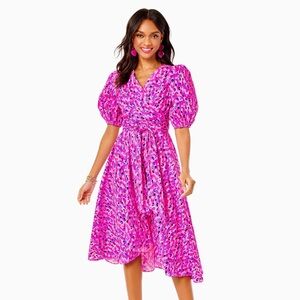 NWT Lilly Pulitzer Juney Midi Dress size 14 in Wild Fuchs Spotted in Love